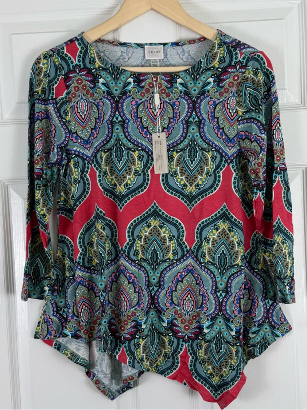 NWT Cupio Multicolor Paisley Scoop Neck Long Sleeve Knit Top Small